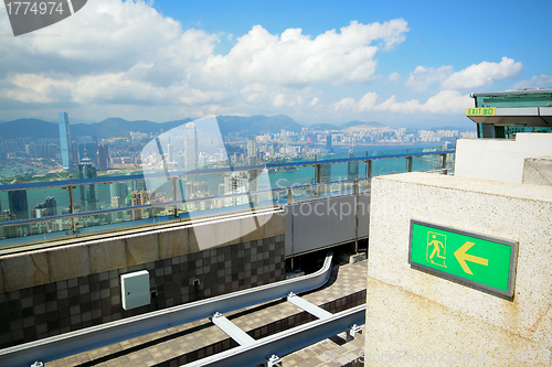 Image of rooftop of a skyscraper over a big city 