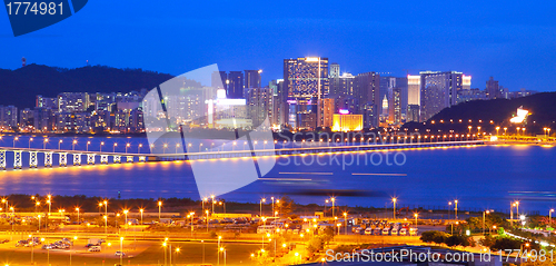 Image of Macau cityscape of bridge and skyscraper Macao, Asia. 