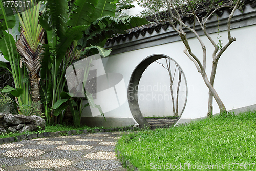 Image of Circle entrance of Chinese garden in Hong Kong 