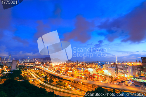 Image of Cargo Terminal and highways at sunset