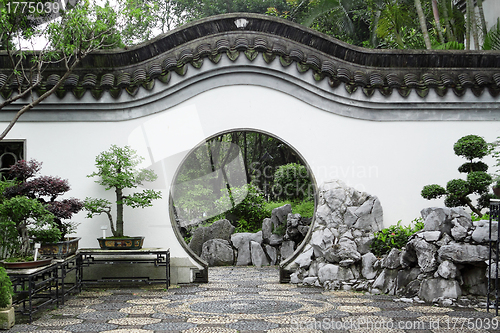 Image of Circle entrance of Chinese garden in Hong Kong 