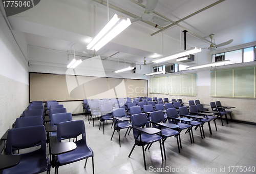 Image of empty classroom with chair and board 