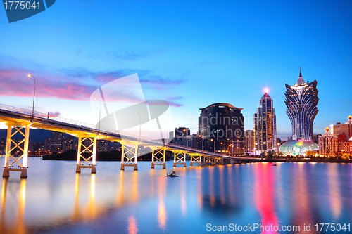 Image of Macau cityscape of bridge and skyscraper Macao, Asia. 