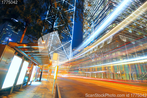 Image of traffic city and Blank billboard on sidewalk 