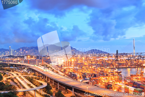 Image of Cargo Terminal and highways at sunset