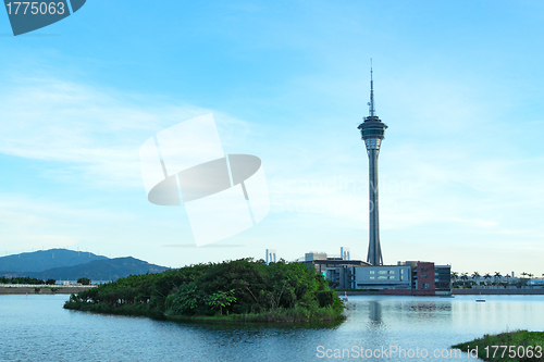 Image of Urban landscape of Macau with famous traveling tower