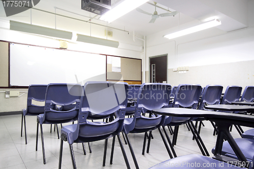 Image of empty classroom with chair and board 