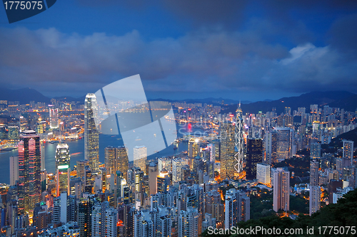 Image of Hong Kong skyline from Victoria Peak at sunrise 