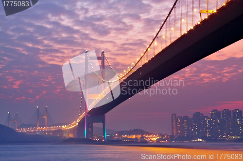 Image of bridge in sunset , under view
