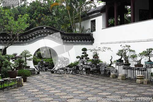 Image of Circle entrance of Chinese garden in Hong Kong 