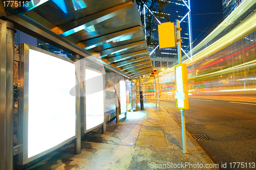 Image of traffic city and Blank billboard on sidewalk 