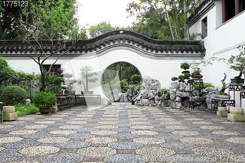 Image of Circle entrance of Chinese garden in Hong Kong 