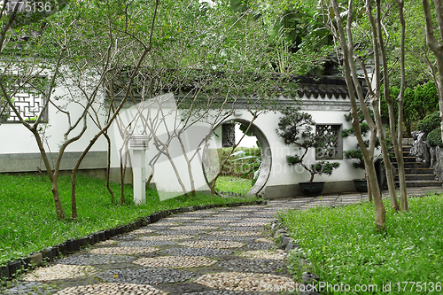 Image of Circle entrance of Chinese garden in Hong Kong 