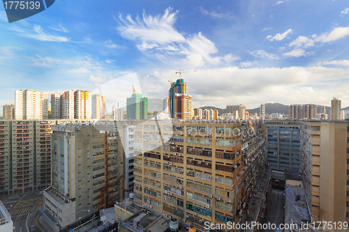 Image of industry building in downtown under blue sky 