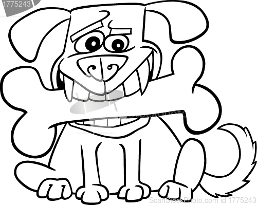 Image of Cartoon Dog with big bone for coloring