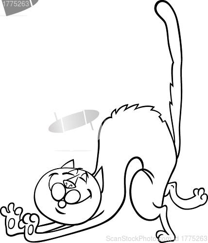 Image of stretching cat cartoon for coloring