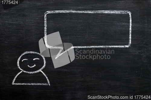 Image of Blank speech bubble with a man figure drawn on a blackboard background