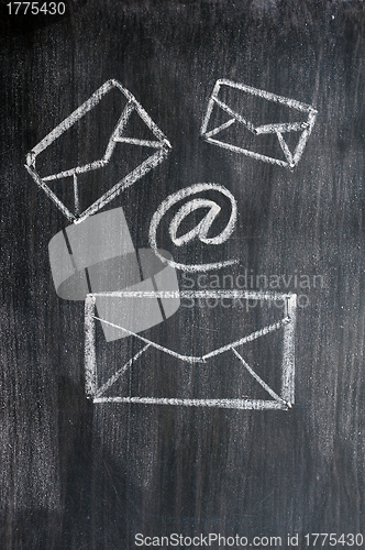 Image of Chalk drawing of email symbols on a blackboard 