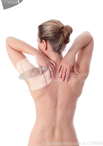 Image of Woman with both hands on sholder _ new