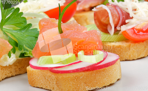 Image of Appetizer of Smoked Salmon closeup 