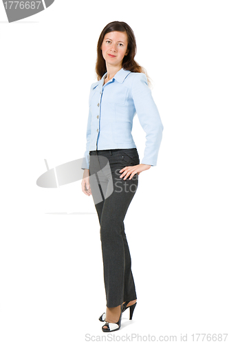 Image of girl in a suit on a white background