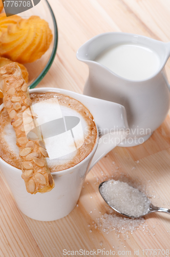 Image of fresh breakfast coffee and pastry