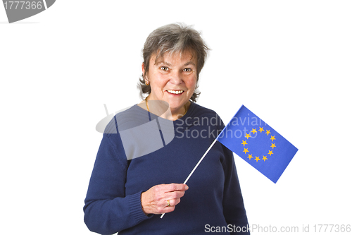 Image of Female senior with european flag