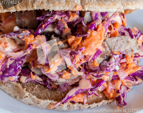 Image of Macro image of cole slaw in pita bread