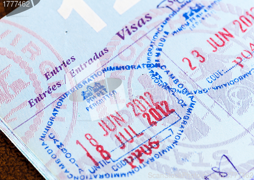 Image of Visa stamps in US passport Thailand Cambodia