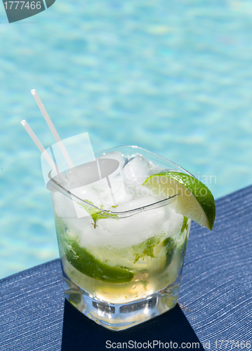 Image of Cocktail Majito on edge by poolside