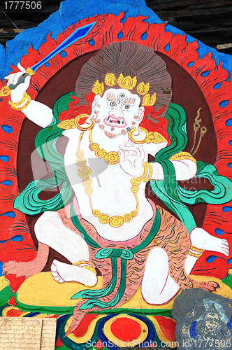 Image of Ancient Tibetan wall painting art of buddha