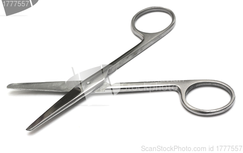 Image of Metal medical shears on a white background