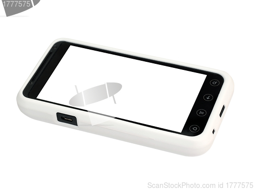 Image of Mobile phone in a white cover 