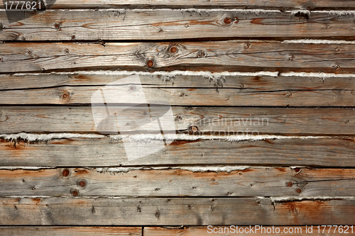 Image of Parallel wooden logs with heat insulation material