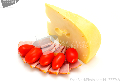 Image of cheese with a   meat and tomatoes 