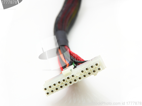 Image of Computer motherboard power lines. Color cables