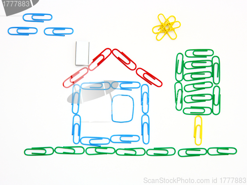 Image of The house and tree from  paper clips 