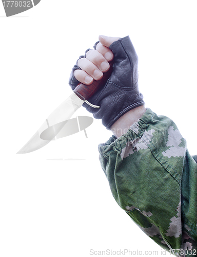 Image of Knife in hand on a white background
