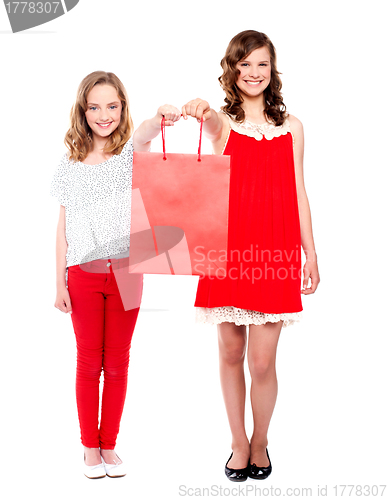 Image of Beautiful teenagers holding shopping bag
