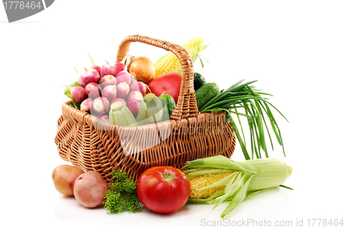 Image of Summer vegetables in basket.