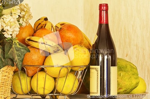 Image of Fruits and wine