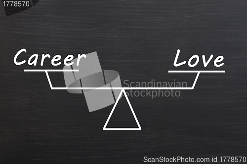 Image of Balance of career and love on a Smudged blackboard background