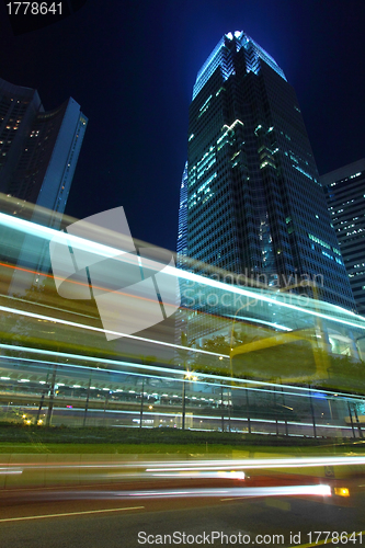 Image of Traffic through downtown of Hong Kong at night