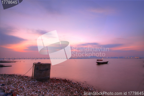 Image of Sunset over the ocean in Hong Kong, HDR image.