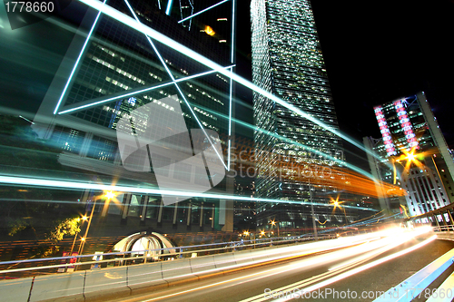 Image of Traffic through downtown of Hong Kong at night