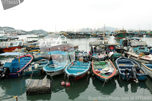 Image of Cheung Chau sea view in Hong Kong, with fishing boats as backgro