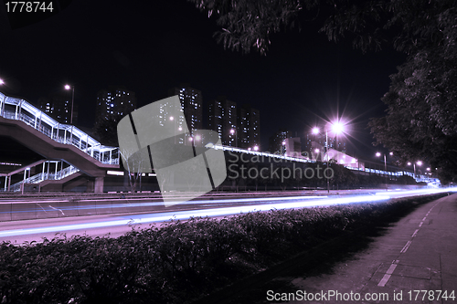 Image of Traffic in highway of Hong Kong at night