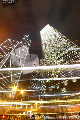 Image of Traffic through downtown of Hong Kong at night