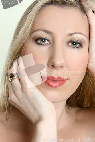 Image of Relaxed woman gazing ahead