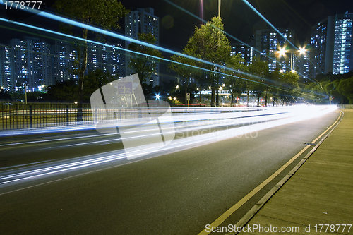 Image of Traffic through downtown of Hong Kong at night